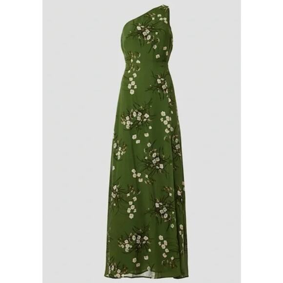 Reformation Green Evelyn Asymmetrical One Shoulder Maxi Dress in Lomita - Picture 3 of 6